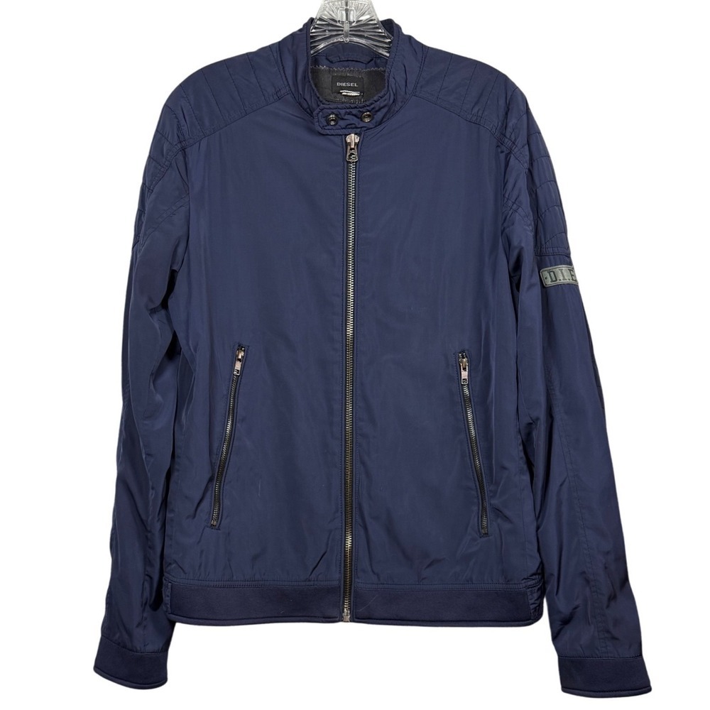 DIESEL Men's Navy Blue Superior Protection Moto Bomber Jacket, Size Large